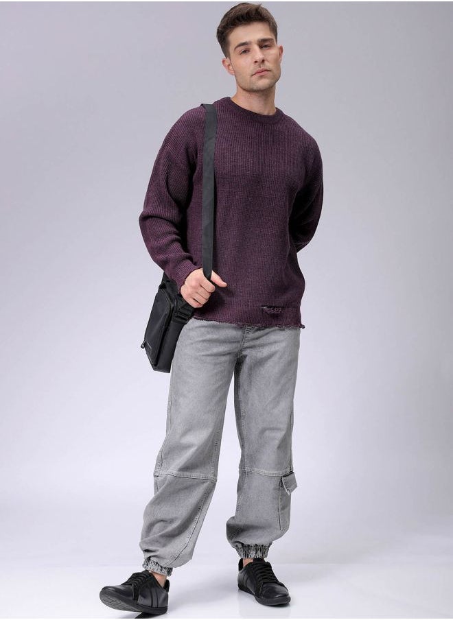 Men Oversized Solid Crew Neck Sweater