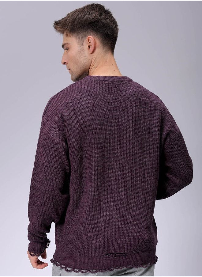 Men Oversized Solid Crew Neck Sweater