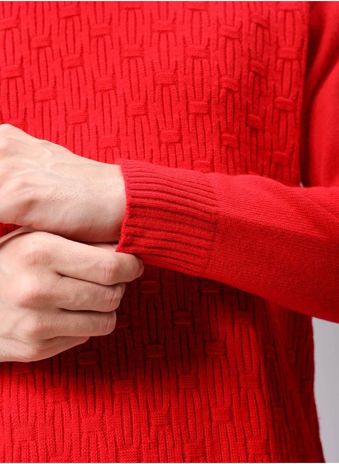 Men Relaxed Fit Solid High Neck Sweater