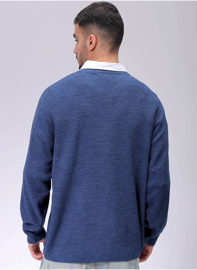 Men Oversized Solid Crew Neck Sweater