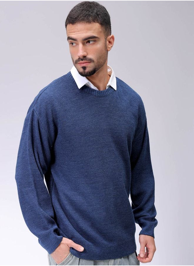 Men Oversized Solid Crew Neck Sweater