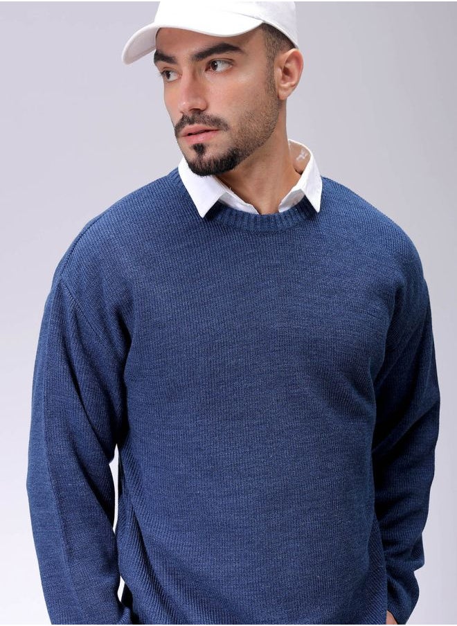 Men Oversized Solid Crew Neck Sweater