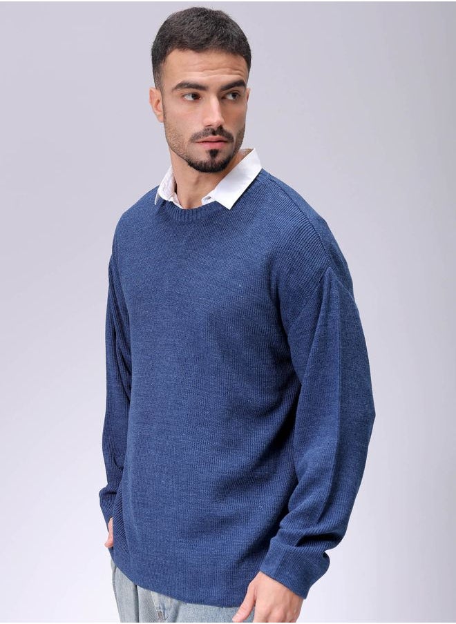 Men Oversized Solid Crew Neck Sweater