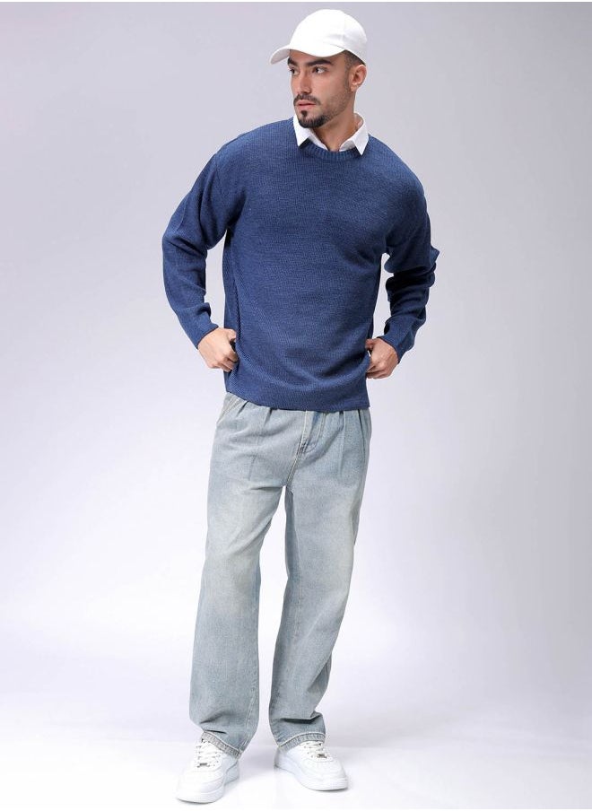 Men Oversized Solid Crew Neck Sweater
