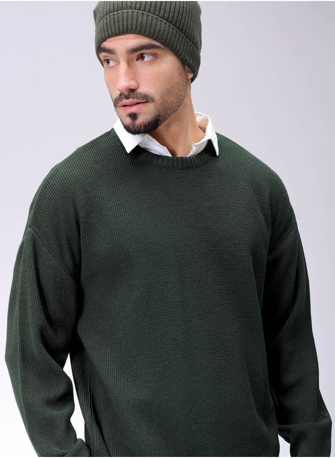 Men Oversized Solid Crew Neck Sweater