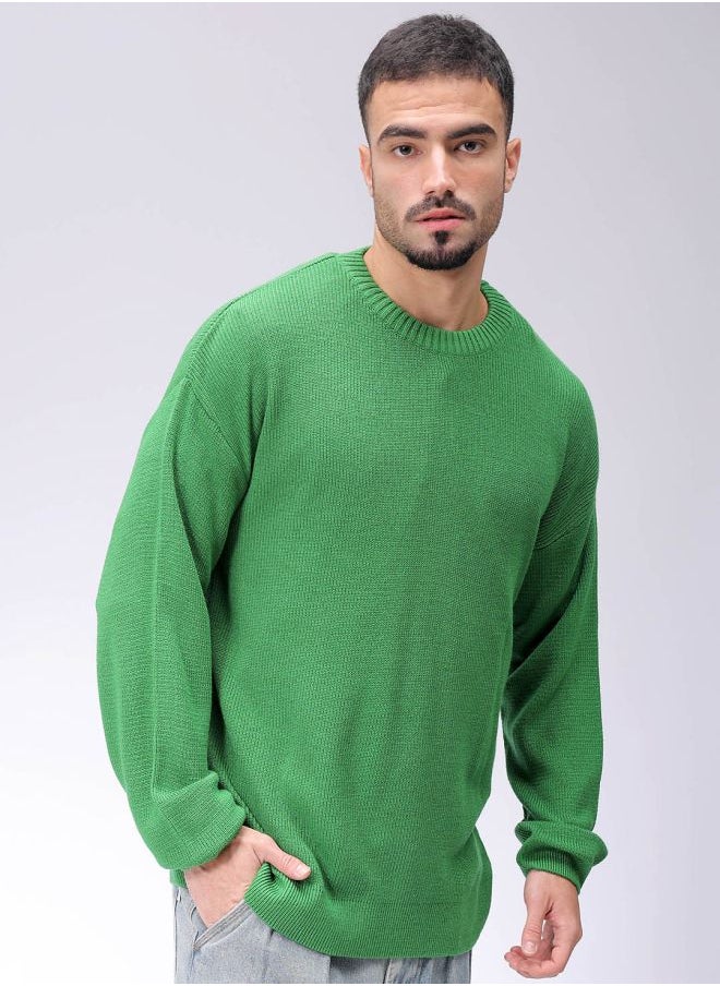 Men Oversized Solid Crew Neck Sweater