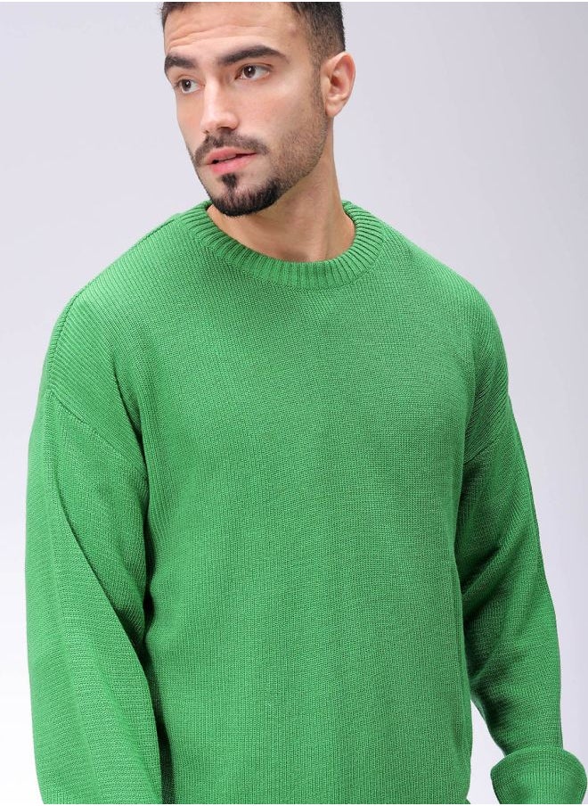 Men Oversized Solid Crew Neck Sweater