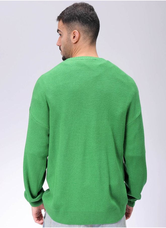 Men Oversized Solid Crew Neck Sweater