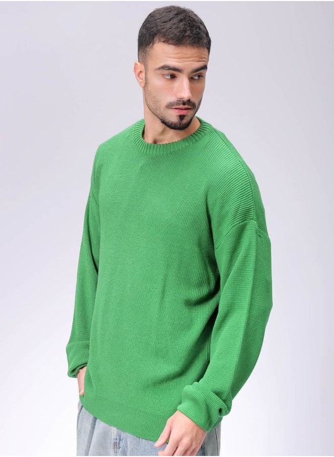 Men Oversized Solid Crew Neck Sweater