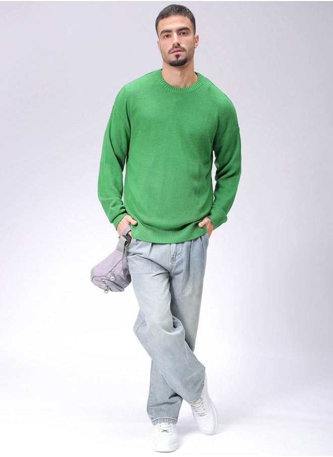 Men Oversized Solid Crew Neck Sweater