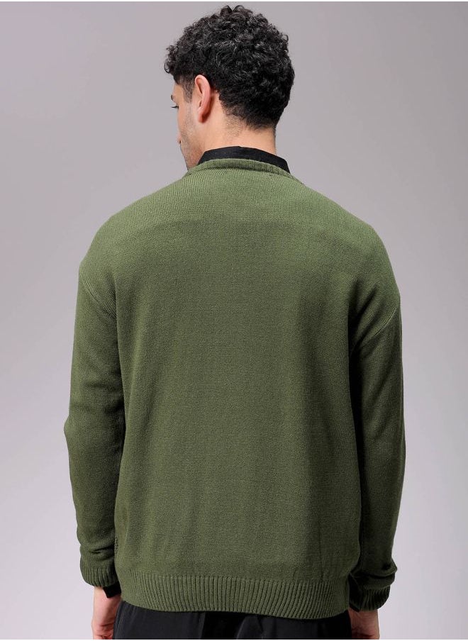 Men Oversized Textured Crew Neck Sweater