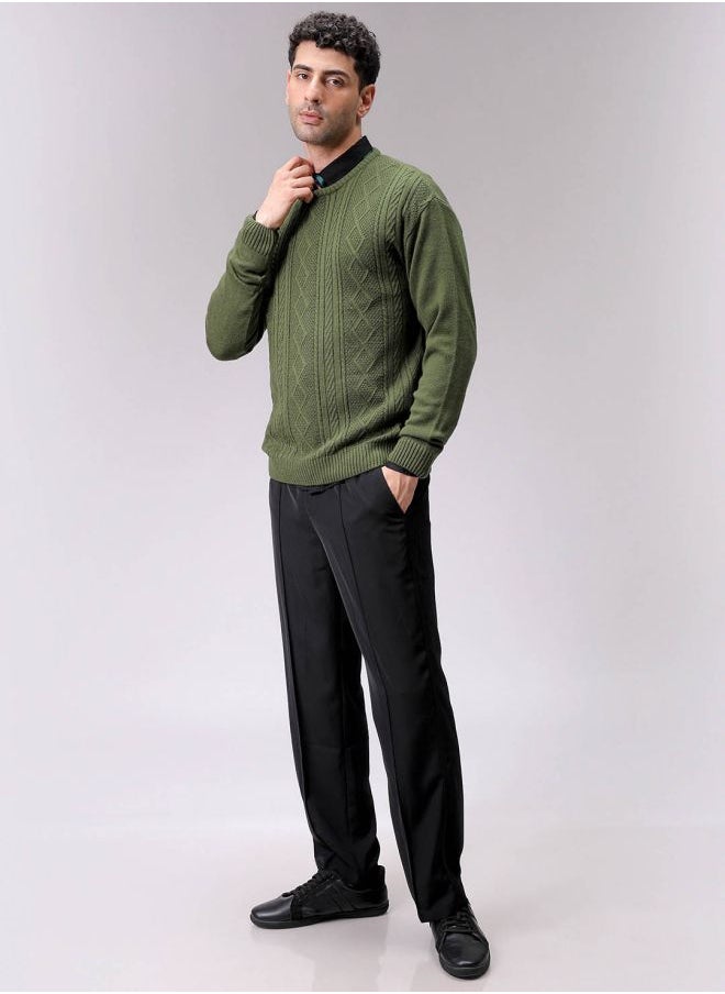Men Oversized Textured Crew Neck Sweater