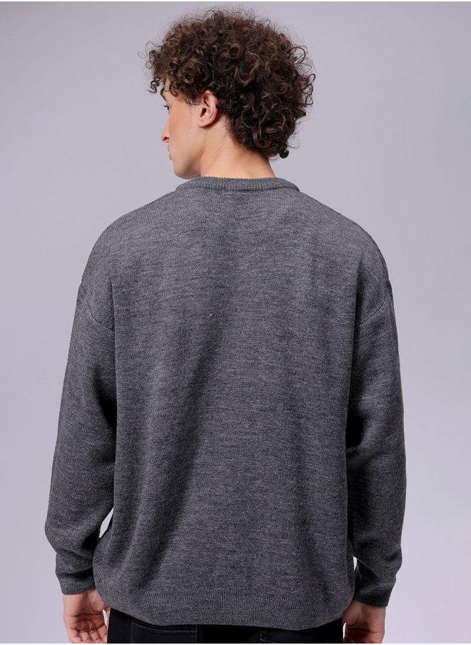 Men Oversized Graphic Crew Neck Sweater