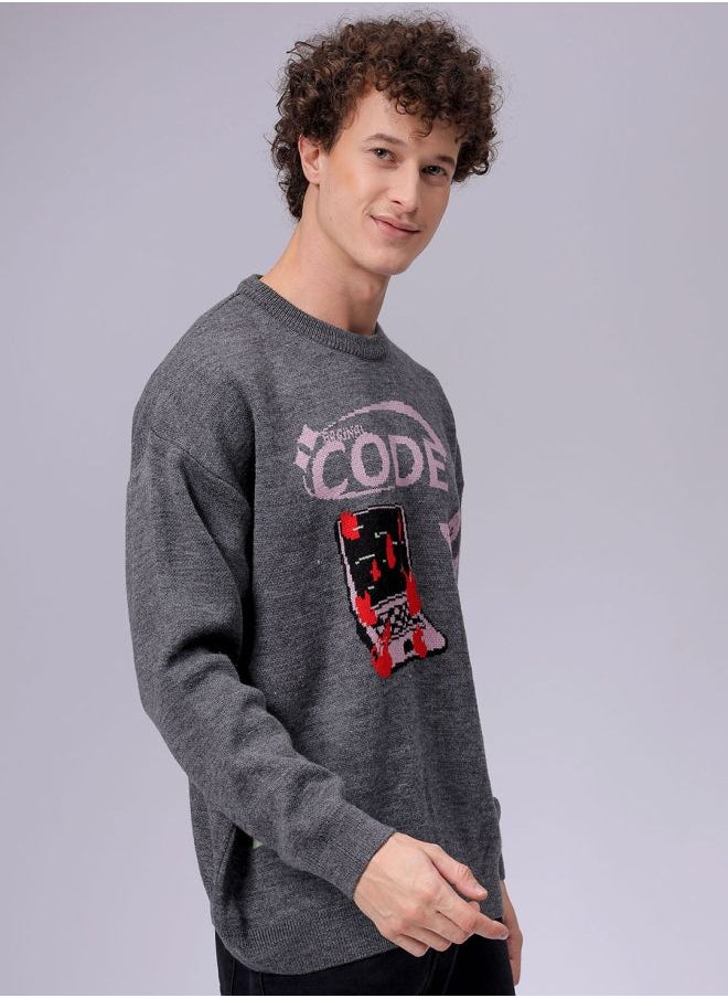 Men Oversized Graphic Crew Neck Sweater