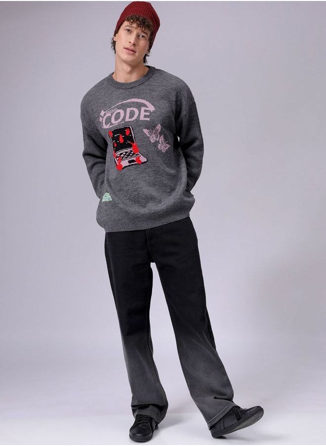 Men Oversized Graphic Crew Neck Sweater
