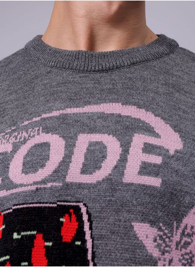 Men Oversized Graphic Crew Neck Sweater