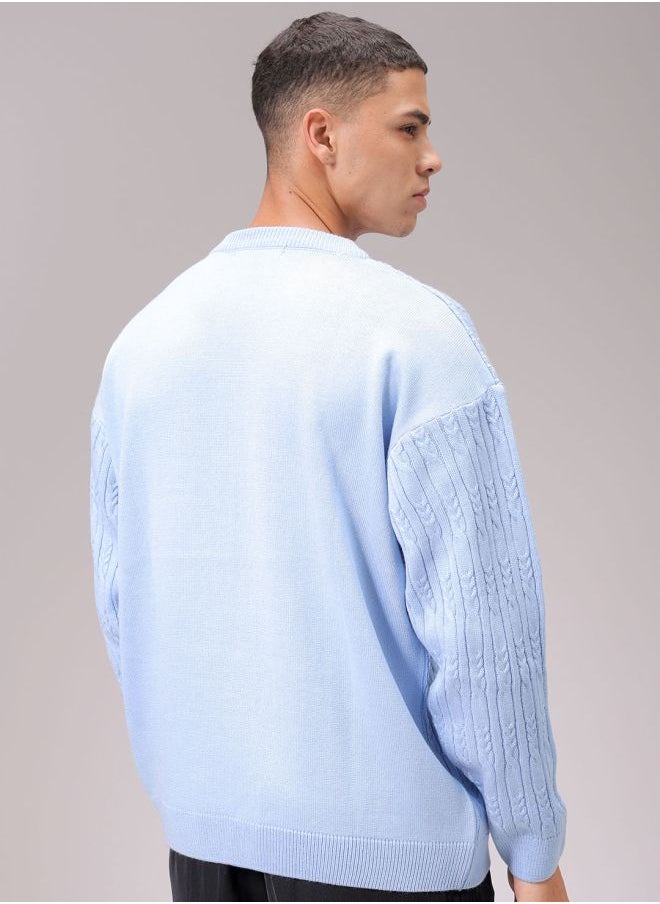 Men Oversized Textured Crew Neck Sweater
