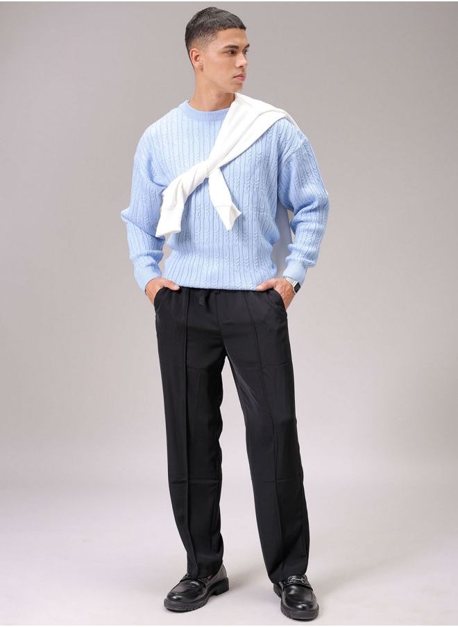 Men Oversized Textured Crew Neck Sweater