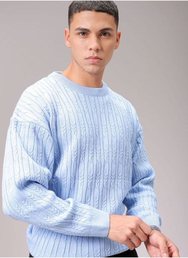 Men Oversized Textured Crew Neck Sweater