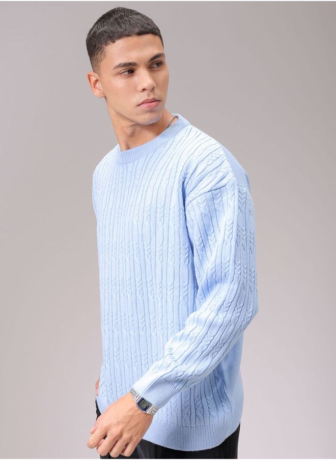Men Oversized Textured Crew Neck Sweater