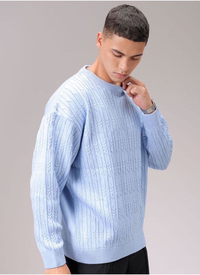 Men Oversized Textured Crew Neck Sweater