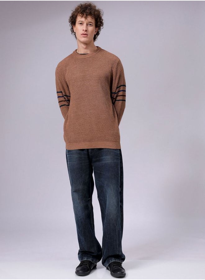 Men Relaxed Fit Textured Crew Neck Sweater
