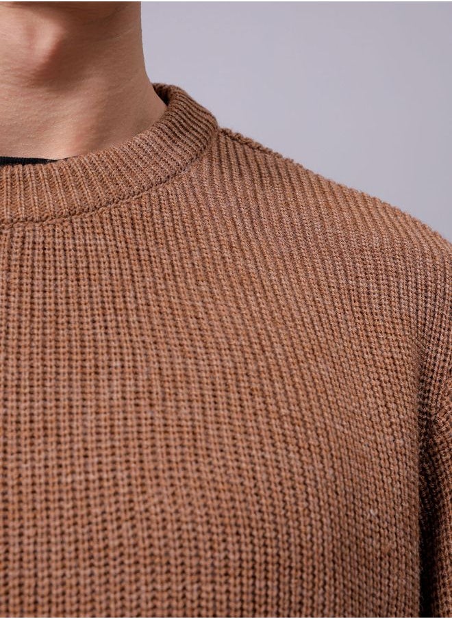 Men Relaxed Fit Textured Crew Neck Sweater
