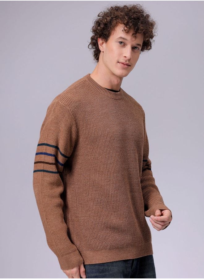 Men Relaxed Fit Textured Crew Neck Sweater