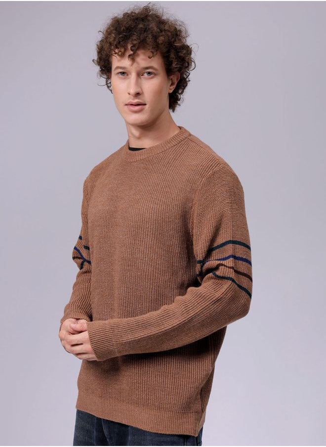 Men Relaxed Fit Textured Crew Neck Sweater