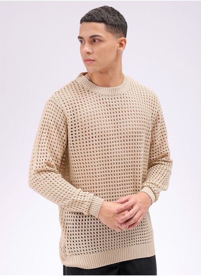 Men Relaxed Fit Textured Crew Neck Sweater