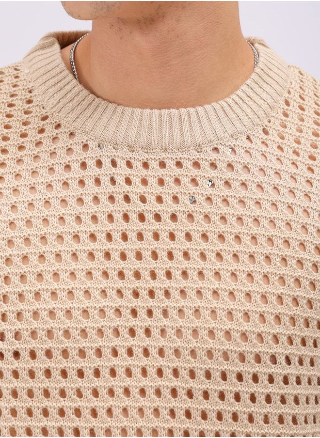 Men Relaxed Fit Textured Crew Neck Sweater