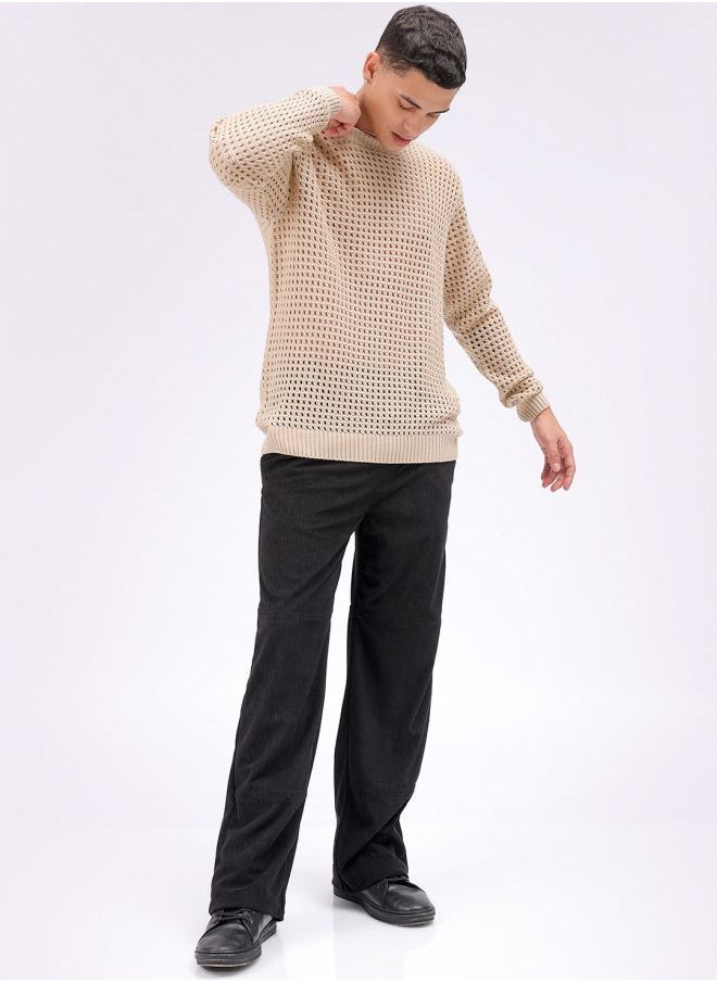 Men Relaxed Fit Textured Crew Neck Sweater