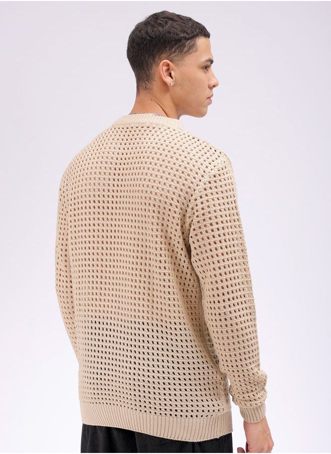 Men Relaxed Fit Textured Crew Neck Sweater