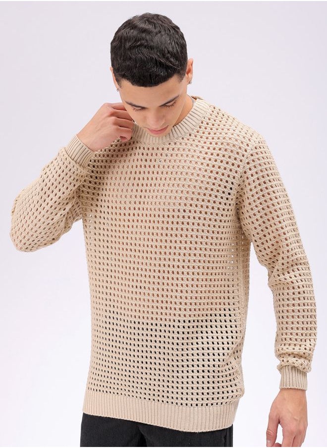 Men Relaxed Fit Textured Crew Neck Sweater