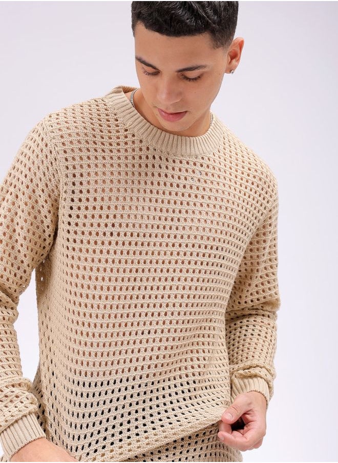Men Relaxed Fit Textured Crew Neck Sweater