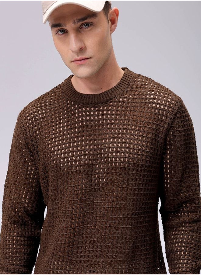 Men Relaxed Fit Textured Crew Neck Sweater