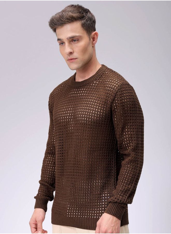 Men Relaxed Fit Textured Crew Neck Sweater