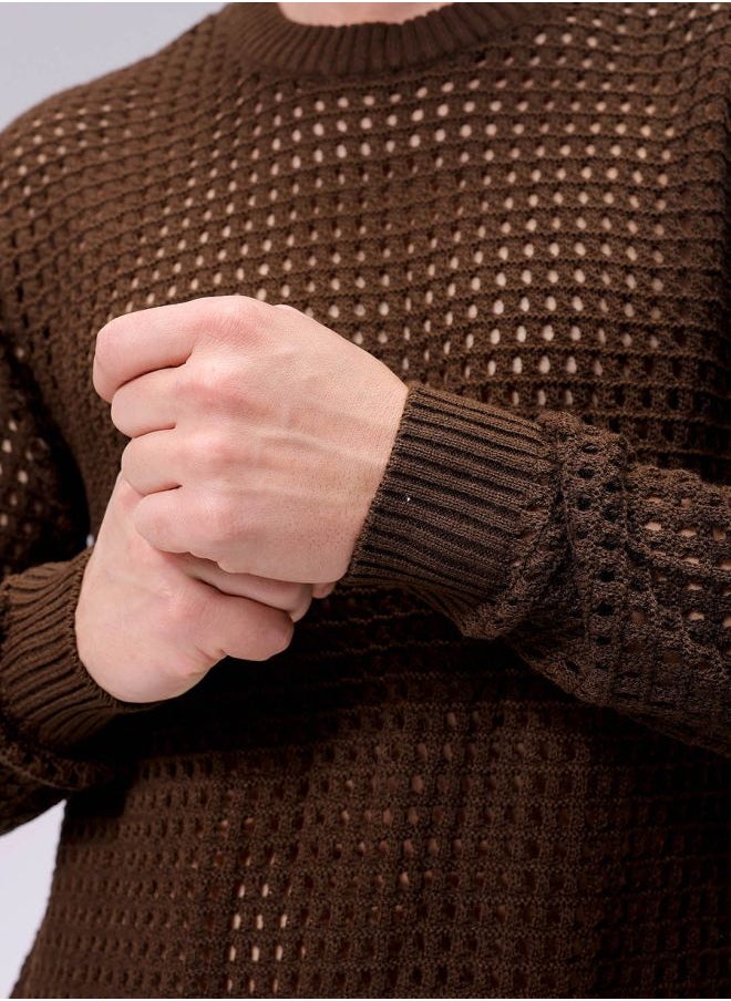 Men Relaxed Fit Textured Crew Neck Sweater