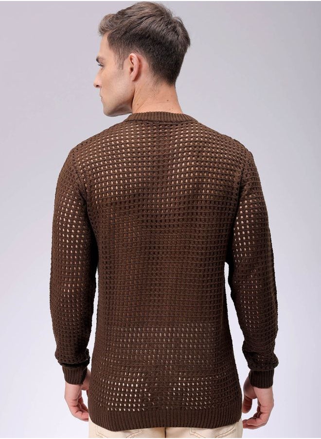 Men Relaxed Fit Textured Crew Neck Sweater