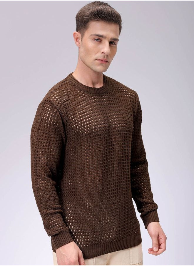 Men Relaxed Fit Textured Crew Neck Sweater
