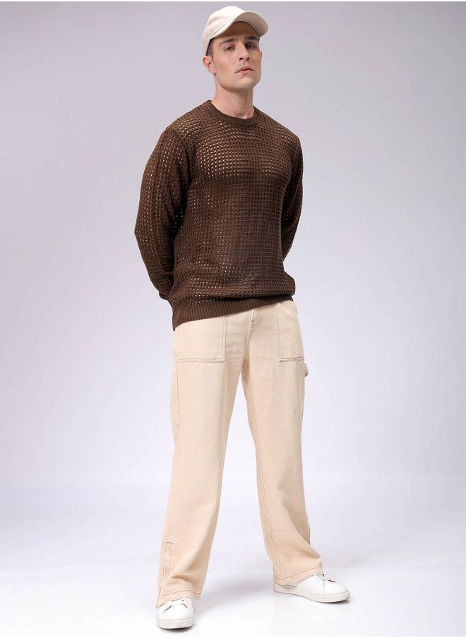 Men Relaxed Fit Textured Crew Neck Sweater