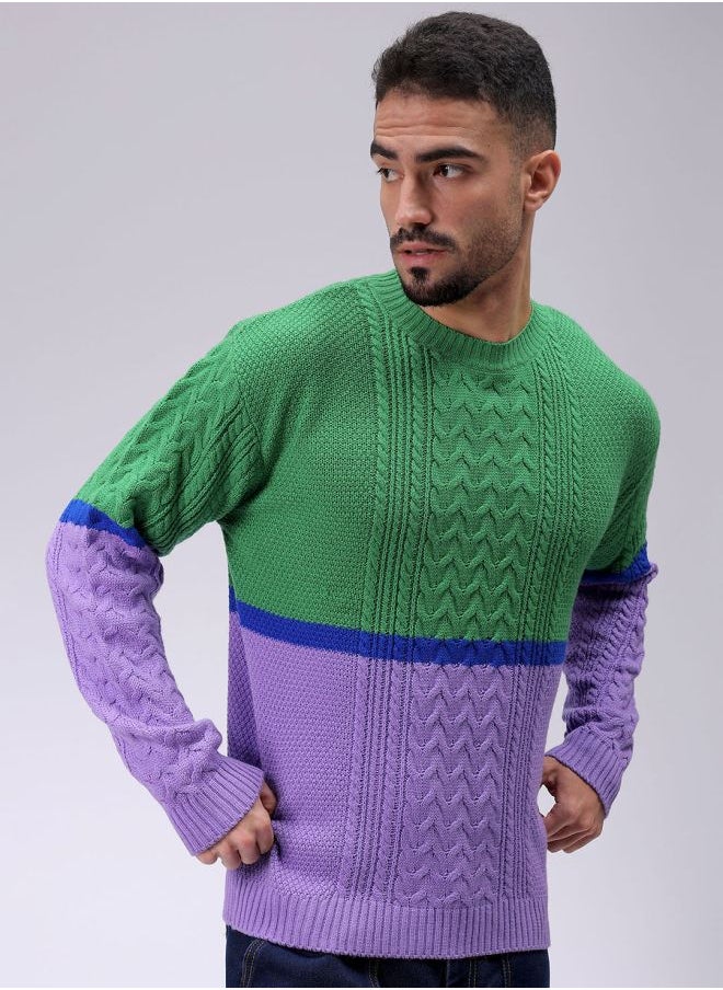 Men Relaxed Fit Colourblocked High Neck Sweater