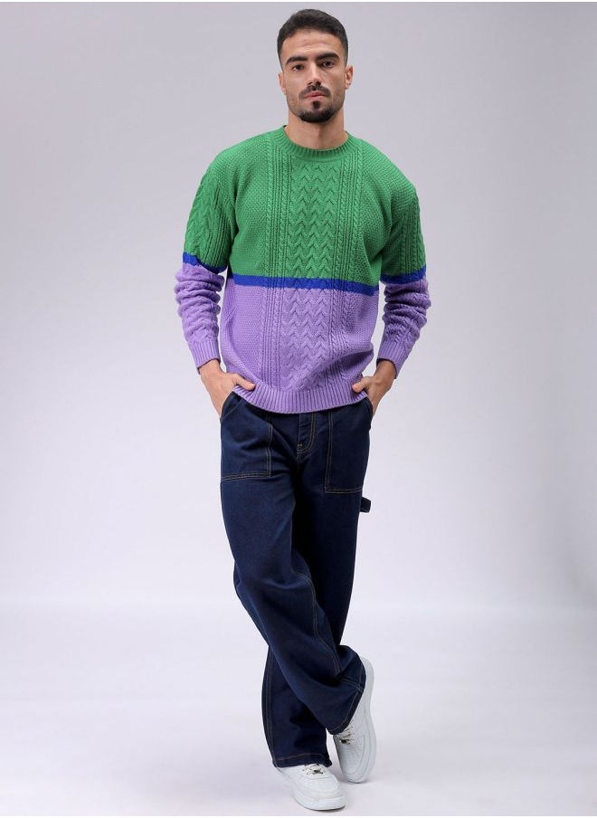 Men Relaxed Fit Colourblocked High Neck Sweater