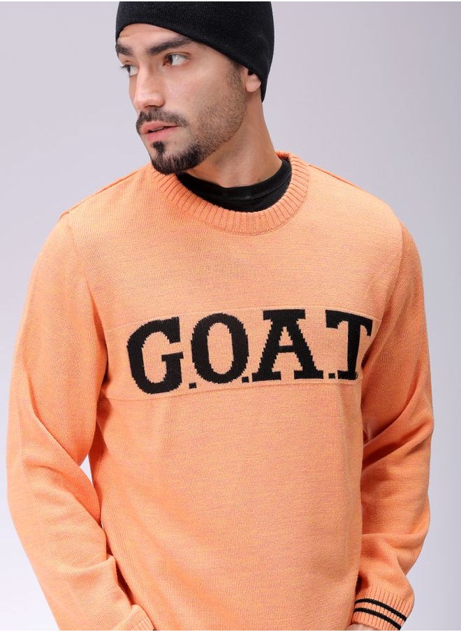 Men Relaxed Fit Typography Crew Neck Sweater