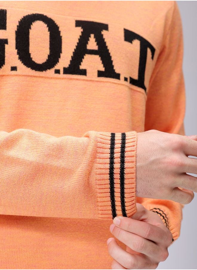 Men Relaxed Fit Typography Crew Neck Sweater