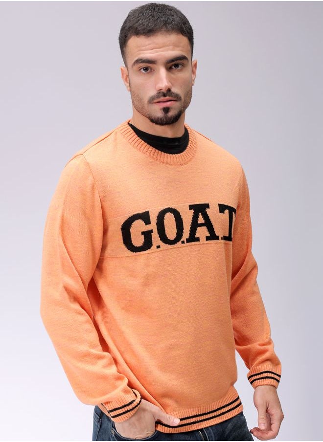 Men Relaxed Fit Typography Crew Neck Sweater