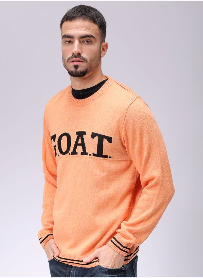 Men Relaxed Fit Typography Crew Neck Sweater