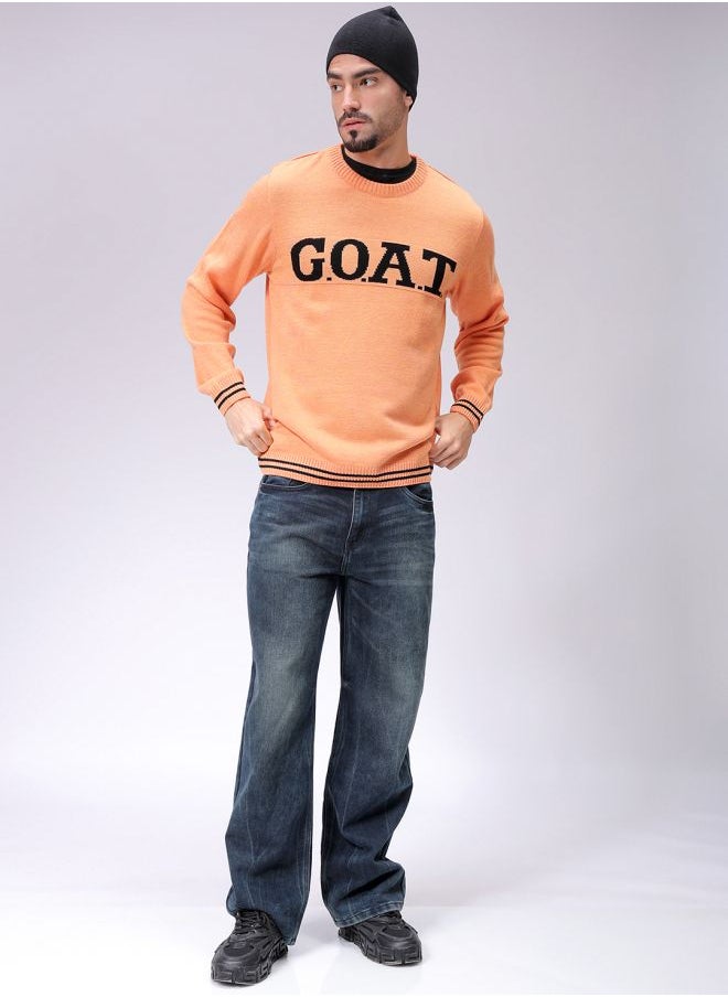 Men Relaxed Fit Typography Crew Neck Sweater