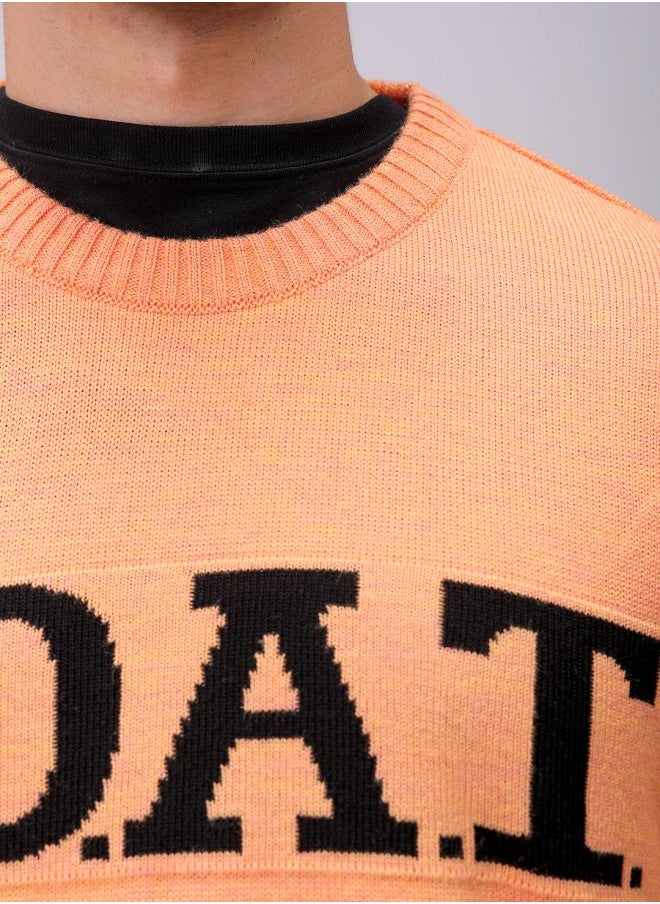 Men Relaxed Fit Typography Crew Neck Sweater