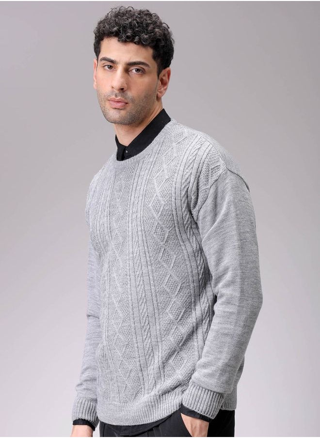 Men Oversized Textured Crew Neck Sweater